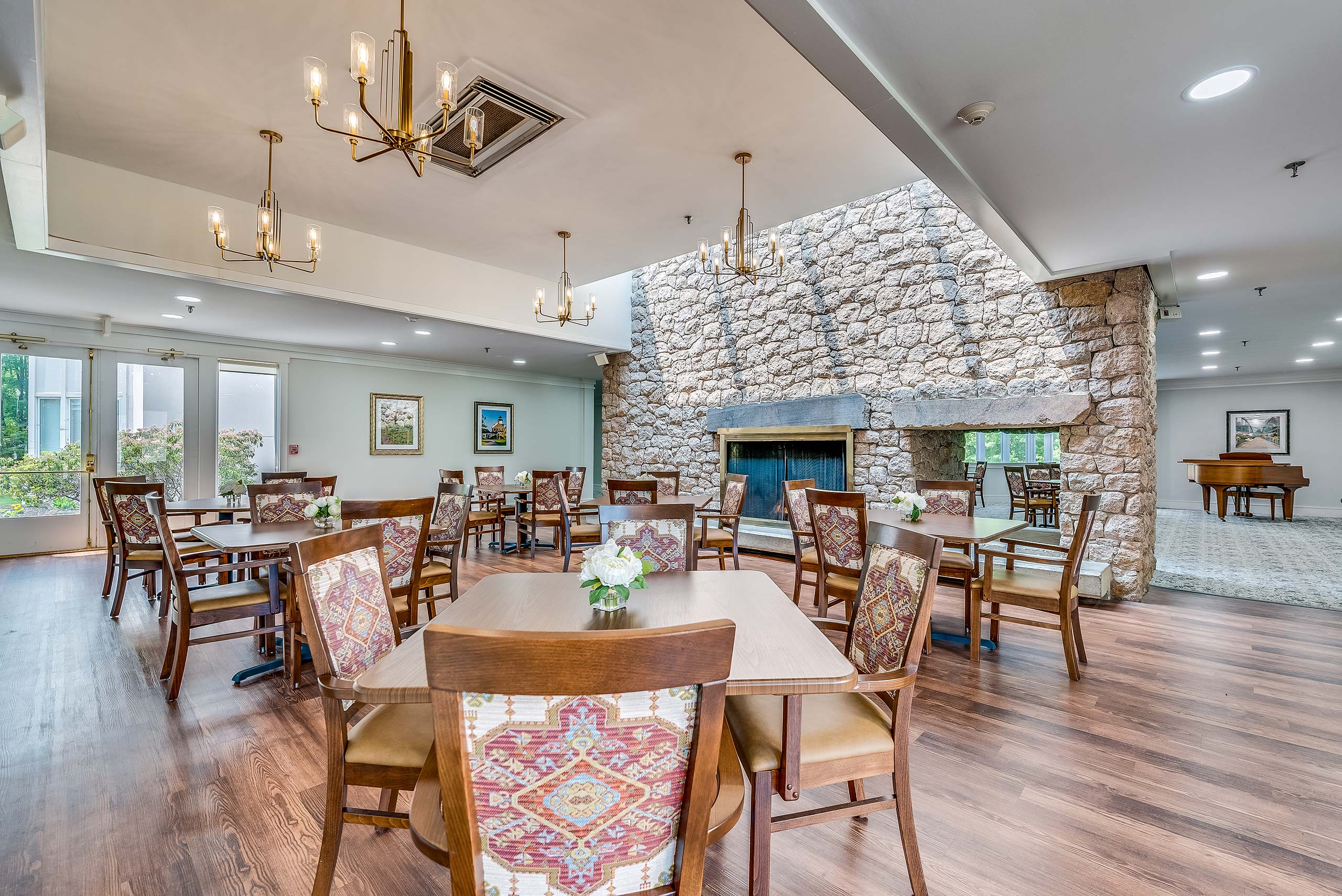 Dining area fireplace Guilford